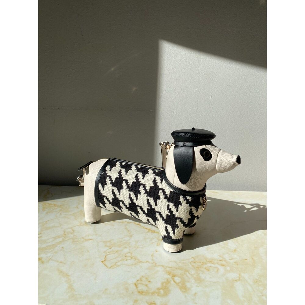 RARE 2 in 1 Kate Spade Claude Dachshund Dog Houndstooth Crossbody and Coin Purse - Picture 5 of 16